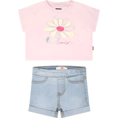 Levi's Babies' Floral-print Denim Shorts Set In Multicolor