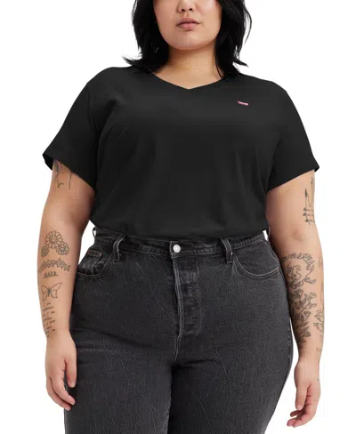 Levi's Perfect V-neck Cotton T-shirt In Caviar