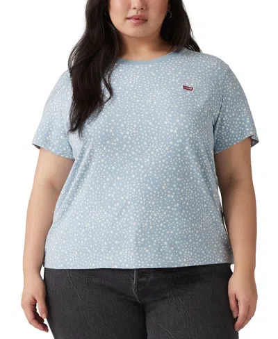 Levi's Plus Size Cotton The Perfect Scattered-floral Tee In Scattered Floral Dusty Blue