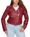Levi's Plus Size Faux Leather Belted Motorcycle Jacket In Deep Red