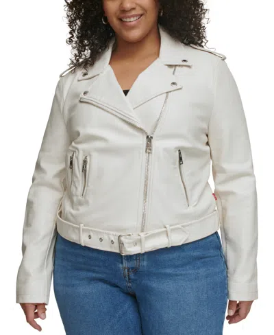 Levi's Plus Size Faux Leather Belted Motorcycle Jacket In Oyster
