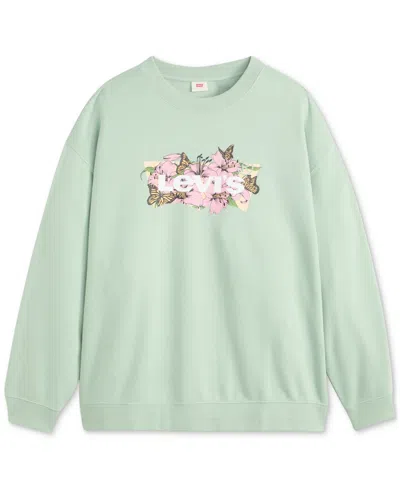 Levi's Plus Size Graphic Everyday Logo Crewneck Sweatshirt In Lilles And Butterflies Green