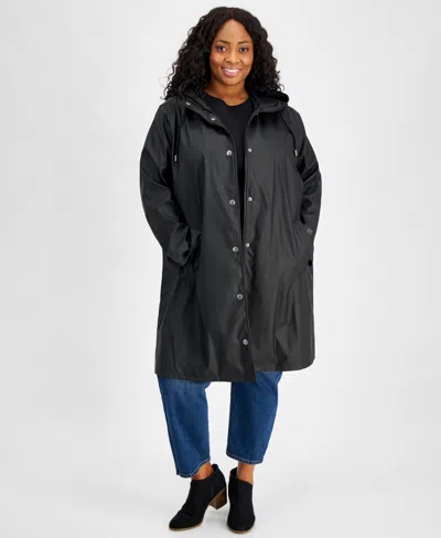 Levi's Plus Size Hooded Long-sleeve Zip-front Coat In Black