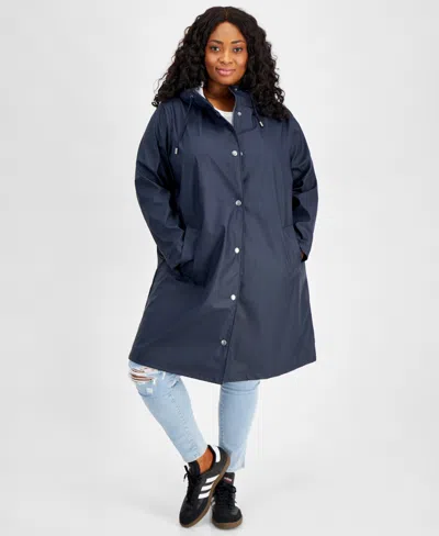 Levi's Plus Size Hooded Long-sleeve Zip-front Coat In Navy