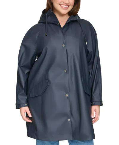 Levi's Plus Size Raglan-sleeve Hooded Rain Jacket In Navy