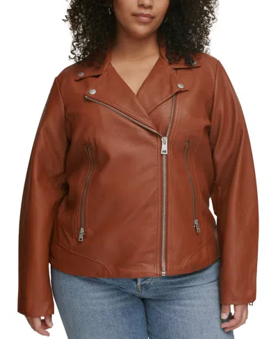 Levi's Plus Size Trendy Faux Leather Moto Jacket In Camel