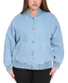 Levi's Plus Size Varsity Cotton Denim Bomber Jacket In Light Wash Denim