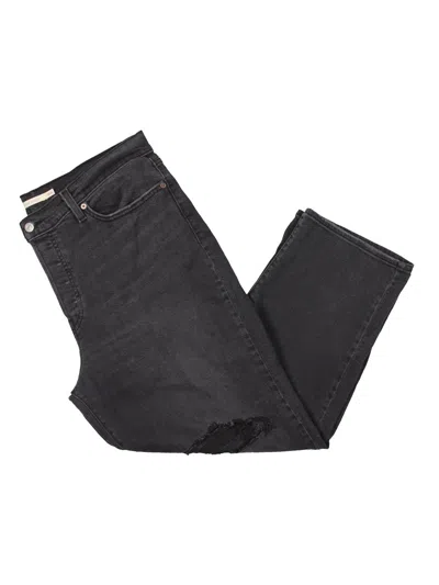 Levi's Plus Wedgie Womens Distressed Dark Wash Straight Leg Jeans In Black