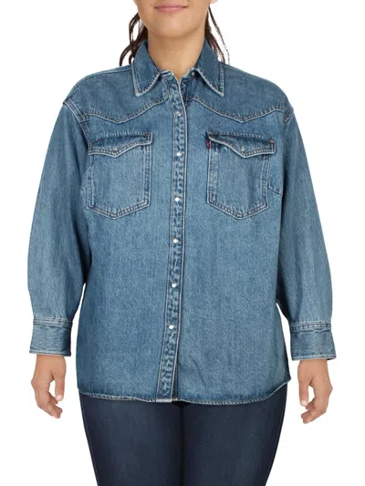 Levi's Plus Womens Cotton Long Sleeve Denim Jacket In Blue