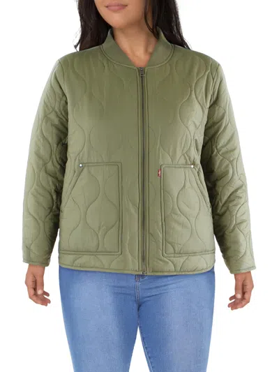 Levi's Plus Womens Ribbed Trim Long Sleeves Quilted Coat In Green