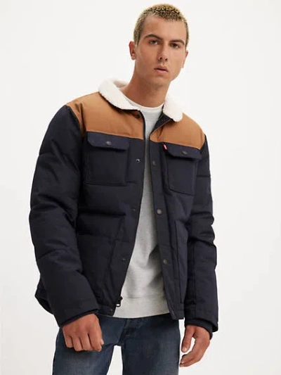 Levi's Quilted Woodsman Puffer Jacket In Navy Brown