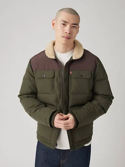 Levi's Quilted Woodsman Puffer Jacket In Olive Night And Seal Brown