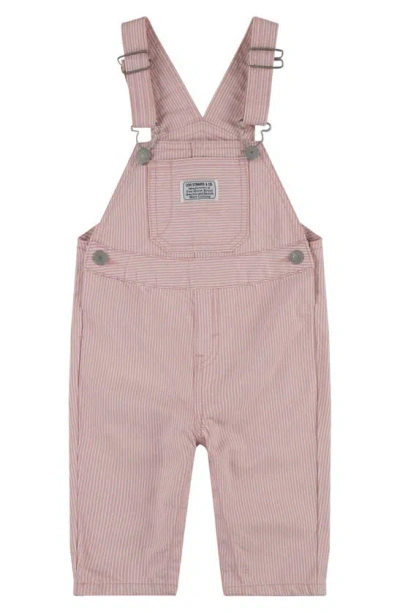 Levi's Babies' Railroad Stripe Cotton Overalls In Red/ White Stripe