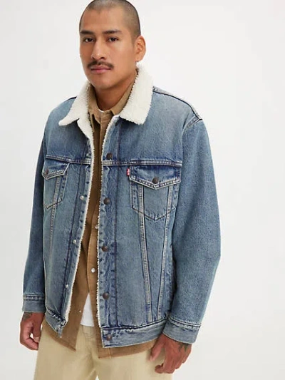 Levi's Relaxed Fit Sherpa Trucker Jacket In Emerald Bay