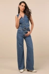 Levi's Ribcage Dark Wash Denim Braided Wide-leg High-rise Jeans In Blue