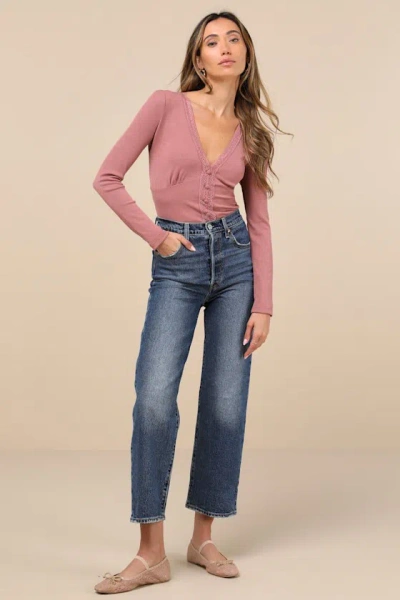 Levi's Ribcage Dark Wash Straight Ankle Denim Jeans In Blue