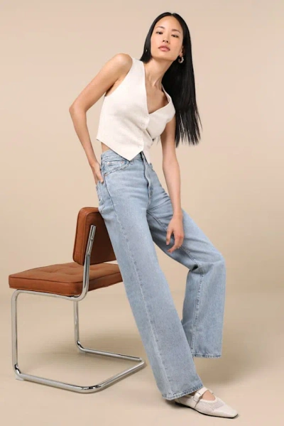 Levi's Ribcage Light Wash Wide-leg Denim Jeans In Blue