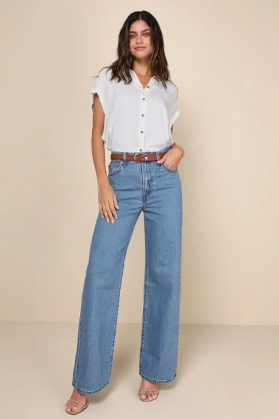 Levi's Ribcage Medium Wash Wide-leg High-waisted Denim Jeans In Blue