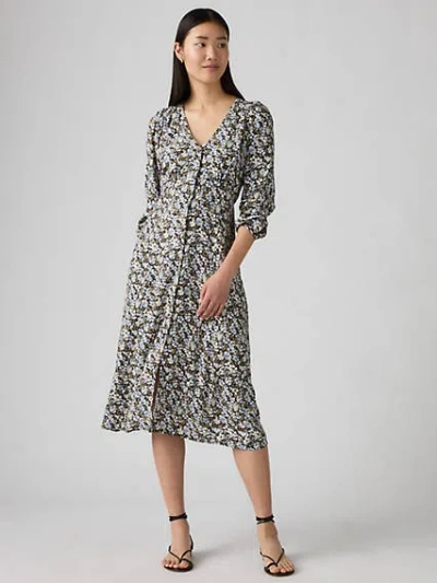 Levi's Sarina Long Sleeve Midi Dress In Lillian Floral Pearl