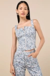 Levi's Sculpted Medium Wash Floral Bustier Top In Blue