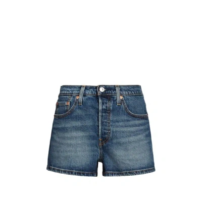 Levi's 501 Mid-thigh High Rise Straight Fit Denim Shorts In Blue