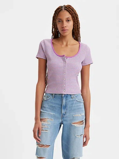 Levi's Short Sleeve Britt Snap Front Top In Iris Orchid