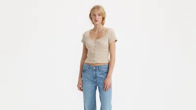 Levi's Short Sleeve Britt Snap Front Top In Pebble