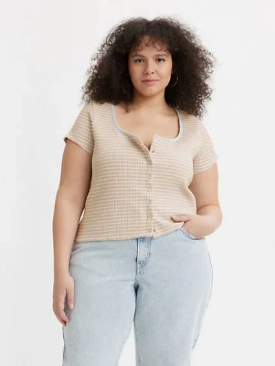 Levi's Short Sleeve Britt Snap Front Top (plus Size) In Tan