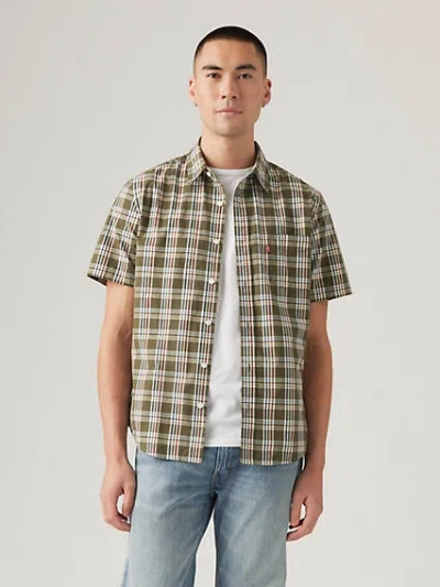 Levi's Short Sleeve Classic One Pocket Standard Fit Shirt In Smaller Samson Plaid Olive Night