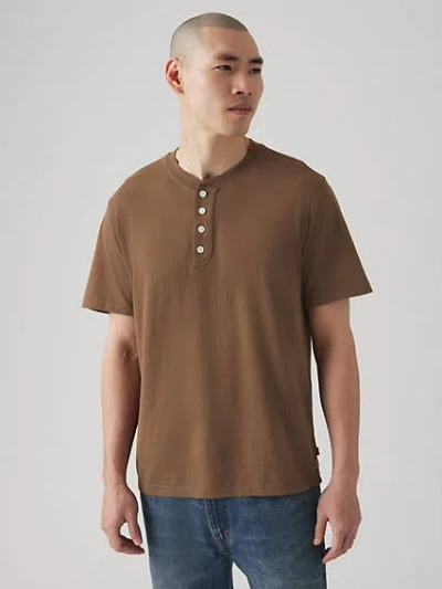 Levi's Short Sleeve Four Button Henley In Rain Drum