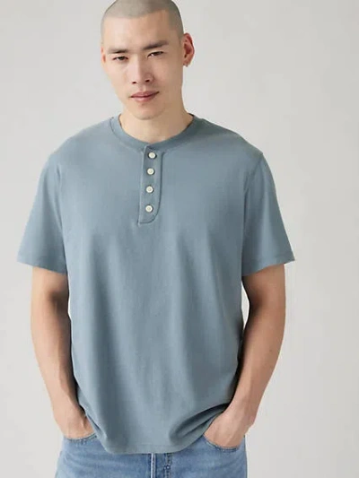 Levi's Short Sleeve Four Button Henley In Steam Blue
