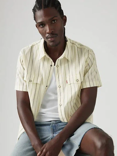 Levi's Short Sleeve Relaxed Fit Western Shirt Chambray In Emeralde Stripe Antique Ivory