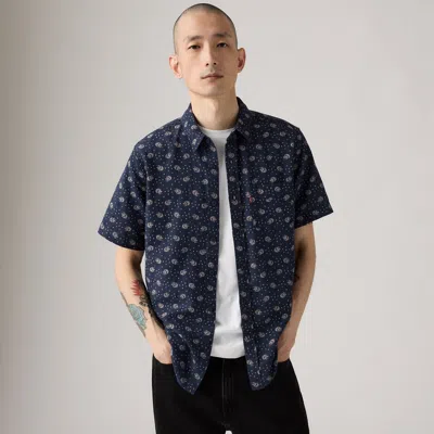 Levi's Short Sleeve Sunset Cotton Linen One Pocket Shirt In Blue