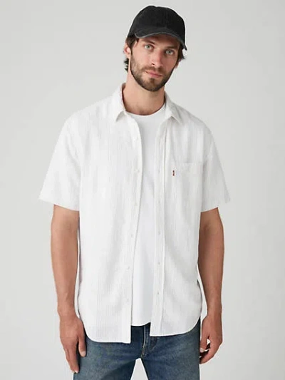 Levi's Short Sleeve Sunset Cotton Linen One Pocket Shirt In Carlin Stripe Bright
