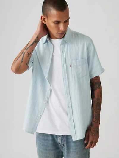 Levi's Short Sleeve Sunset Cotton Linen One Pocket Shirt In Blue