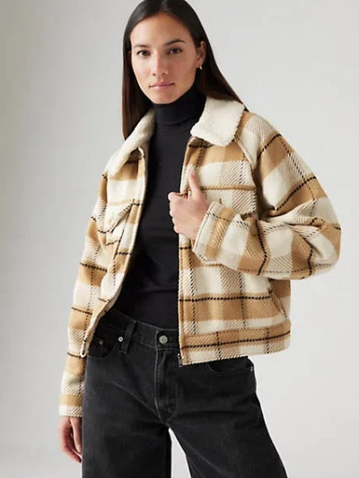 Levi's Wool Blend 90s Zip Up Jacket In Beige Plaid-neutral