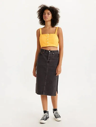 Levi's Side Slit Skirt In Washed Noir
