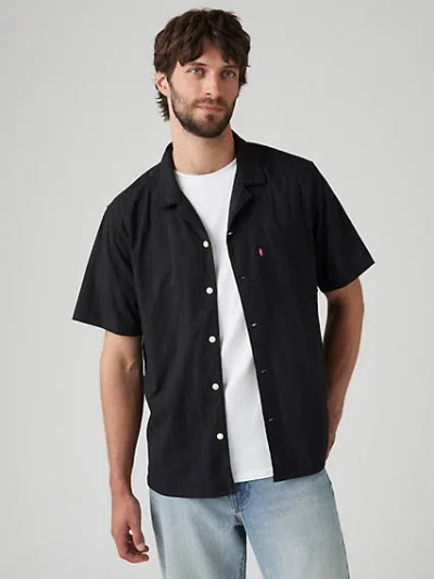 Levi's The Sunset Camp Short Sleeve Revere Collar Gauze Stripe Cotton Shirt In Black