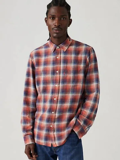 Levi's Sunset One Pocket Cotton Linen Standard Fit Shirt In Nolan Plaid Dress Blues