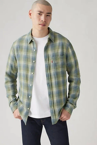 Levi's Sunset Pocket Standard Fit Cotton Linen Shirt In Multi Colour / Nolan Plaid Sage