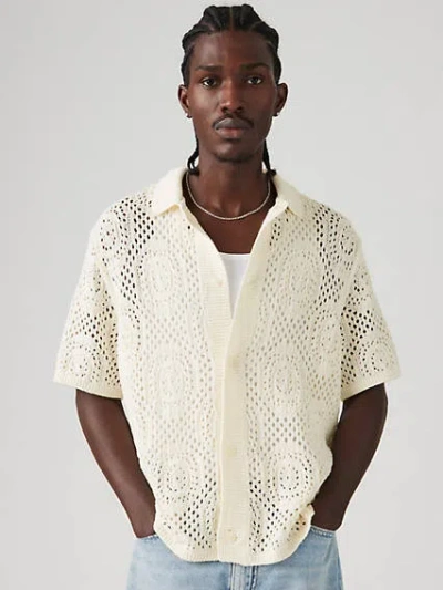 Levi's Sweater Camp Shirt In Pointelle Crochet Egret