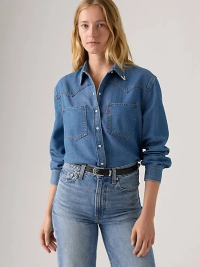 Levi's Teodora Metal Tipped Western Shirt Chambray In Going Steady Tipped