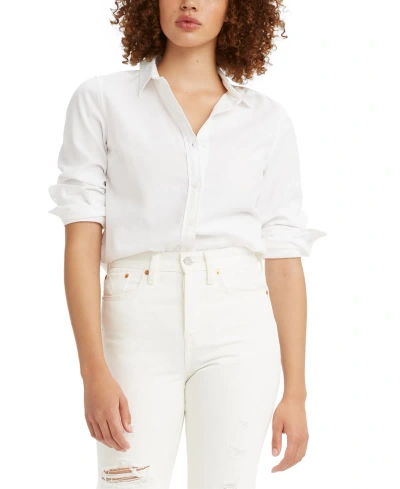 Levi's The Classic Cotton Box-pleat-back Long-sleeve Shirt In Bright White