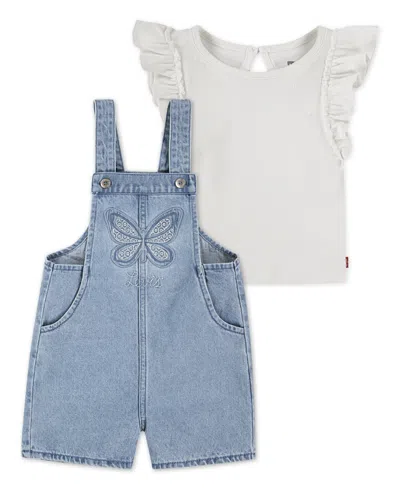 Levi's Babies' Toddler Girls 2-pieces T-shirt And Butterfly Crochet Shortalls Set In Gardenia