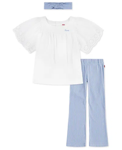 Levi's Babies' Toddler Girls 3-piece Flatter Top Flared Leggings And Headband Set In Bright White