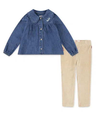 Levi's Babies' Toddler Girls Collared Top And Leggings, 2-piece Set In Safari