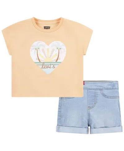 Levi's Babies' Toddler Palm Dolman Tee And Shorts Set In Coral Sands
