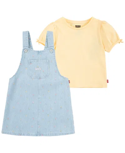 Levi's Kids' Toddler Puff Sleeve Tee And Skirtalls Set In Golden Haze