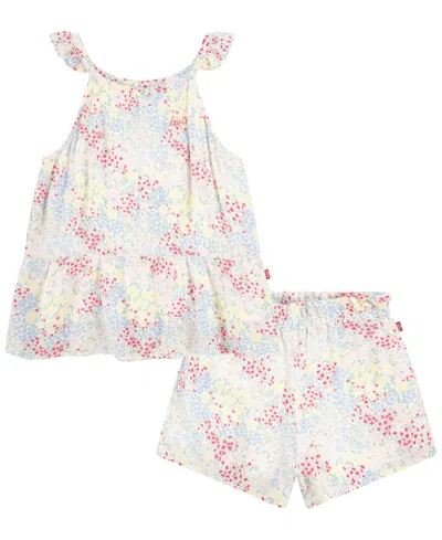 Levi's Babies' Toddler Ruffle Collar Tank Top And Shorts Set In Sugar Swizzle