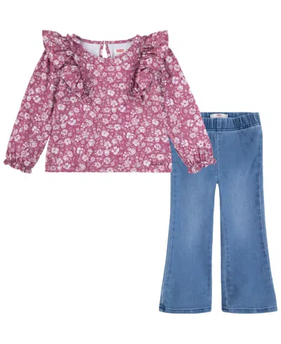Levi's Babies' Toddler Ruffle Tee And Flared Jeans 2-piece Set In Rose Wine